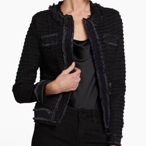 L'Agence Black Agnes Tweed and Denim Distressed Open Jacket Blazer NWOT